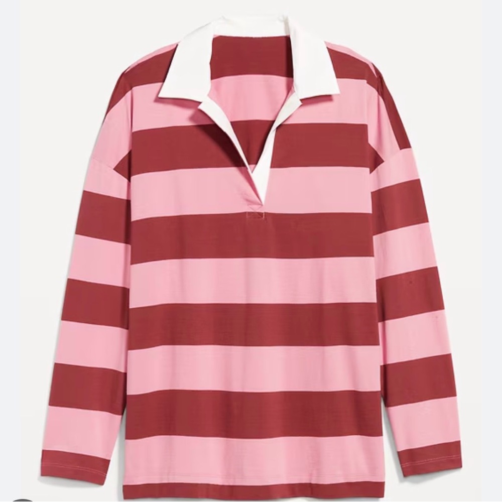 Old Navy Women's Long Sleeve Rugby Shirt - Maroon and Pink - Picture 2 of 2